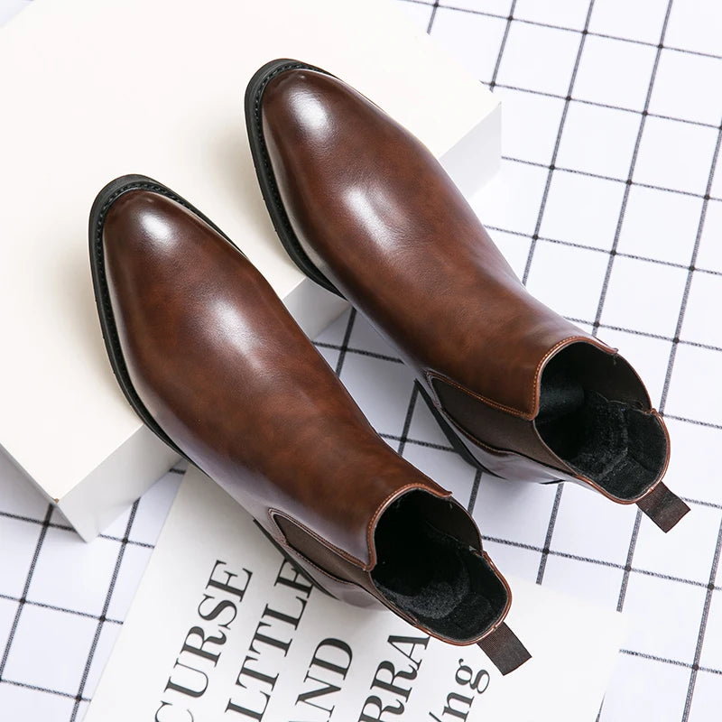 Chelsea Boots Homme Style Britannique Bout Pointu Slip-On | PU Fait Main 2 Coloris