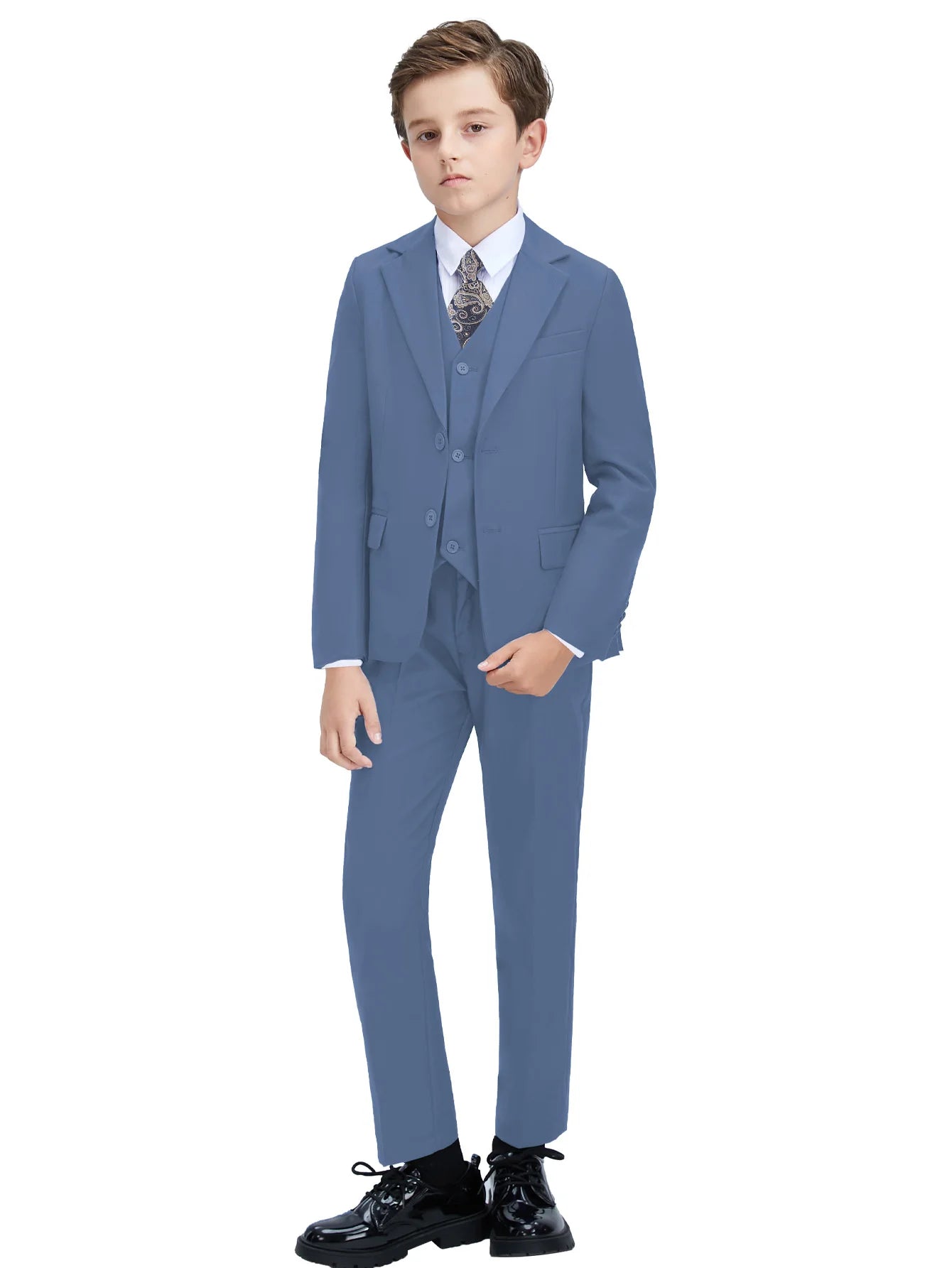 Costume 4 Pièces Garçon Mariage Cérémonie Slim Veste Gilet Pantalon Cravate 13 Coloris – CLEVI Paris