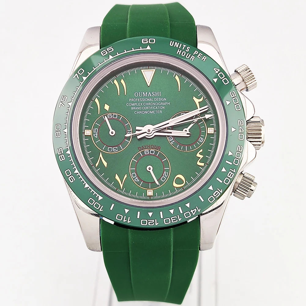 OUMASHI Montre Quartz VK63 Homme Chronographe Saphir Lunette Céramique Acier 100m – CLEVI Paris