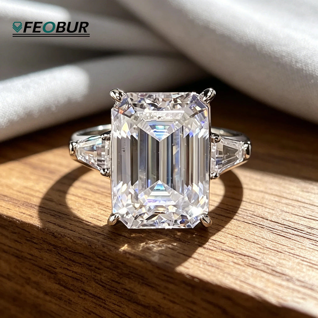 Bague Moissanite 5CT 10CT FEOBUR – Argent 925 Taille Emerald & Radiant