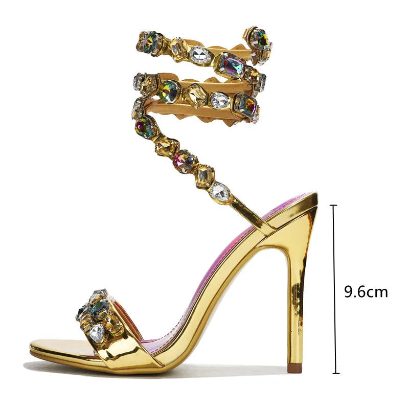 Sandales Gladiateur Talon Aiguille Cristaux Luxe Femme Mariage – CLEVI Paris