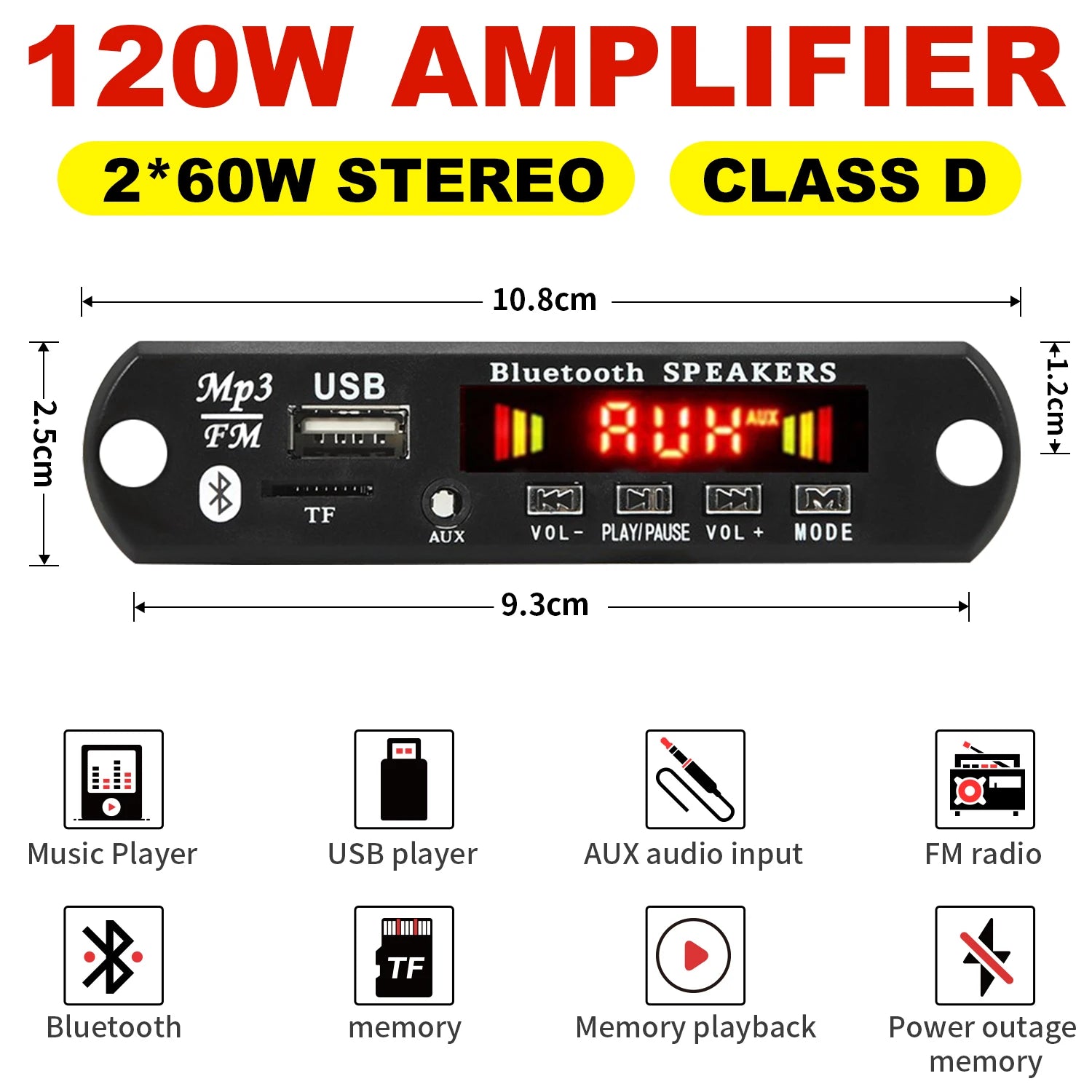 ARuiMei Carte Décodeur Amplificateur DIY Bluetooth 5.0 2x60W DC12V MP3 FLAC USB TF FM – CLEVI Paris