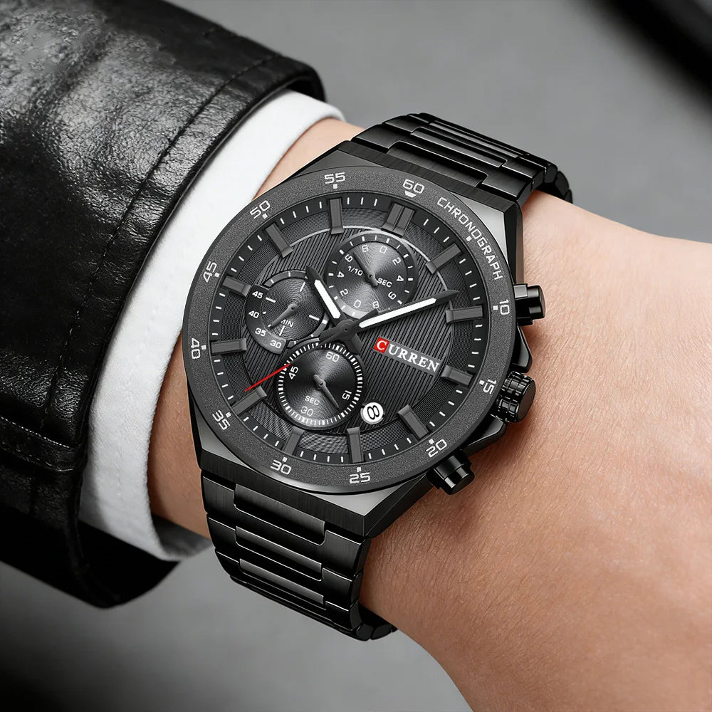 Montre Quartz Homme CURREN CR8481 – Chronographe 43mm, Acier Inoxydable & Aiguilles Lumineuses