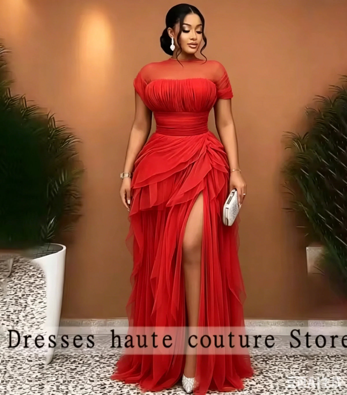 Robe de soirée longue étagée en dentelle – CLEVI Paris