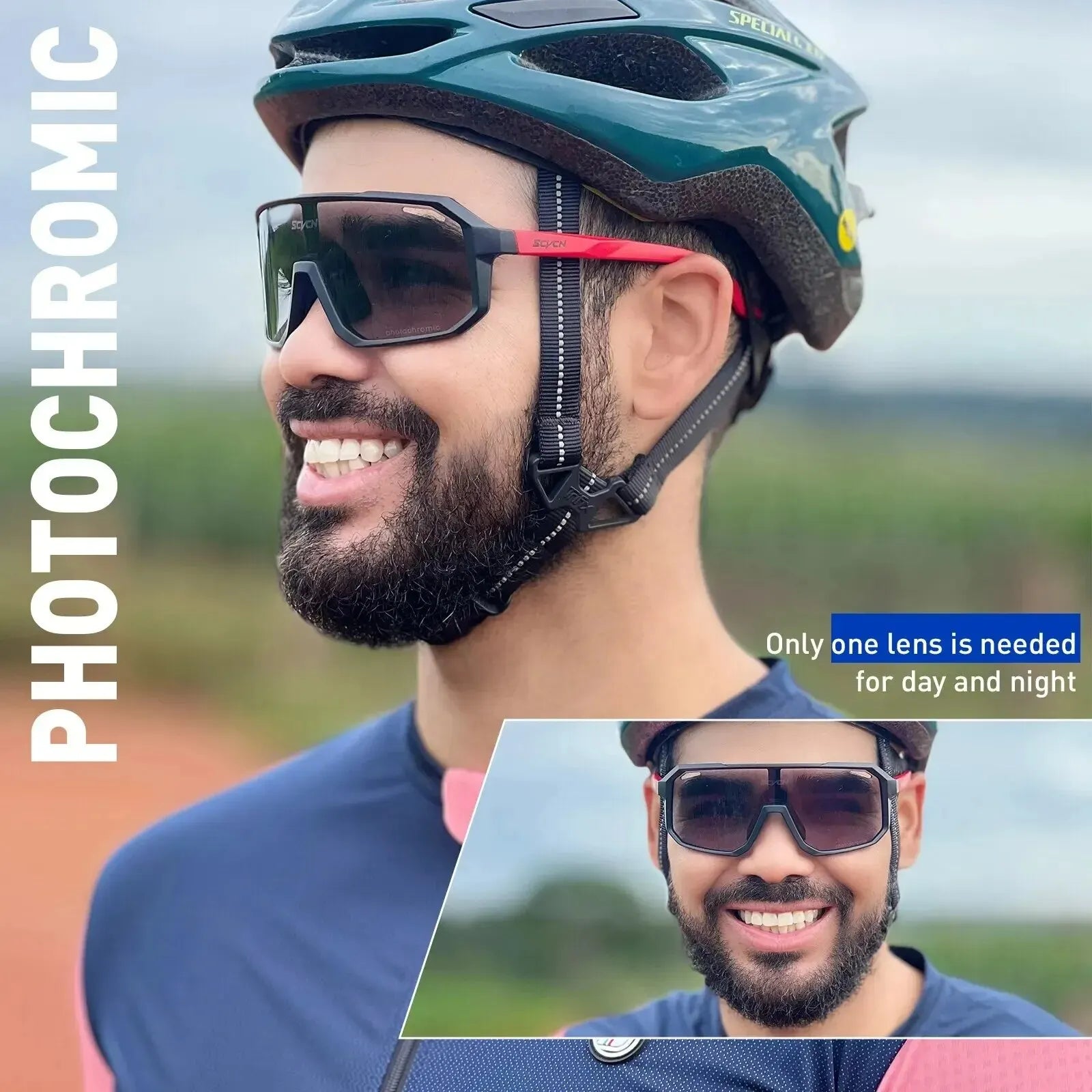 Lunettes de Cyclisme Photochromiques TR-90 | UV400, Verres Polycarbonate, Vélo Randonnée Outdoor, Unisexe – CLEVI Paris