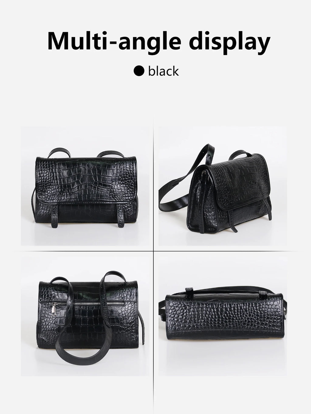 Sac Box Cuir Vache Ciré Motif Crocodile Femme Épaule – CLEVI Paris