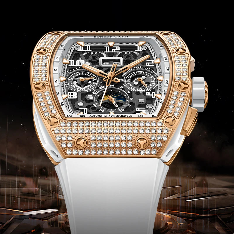 Montre BONEST GATTI BG5004 Automatique Lunette Diamants Bracelet Caoutchouc Homme – CLEVI Paris