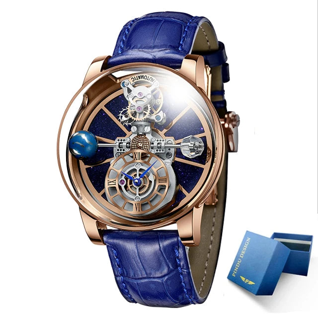 Montre Homme Quartz Ciel Étoilé Verre Courbé Transparent Cuir 10 Bar – CLEVI Paris