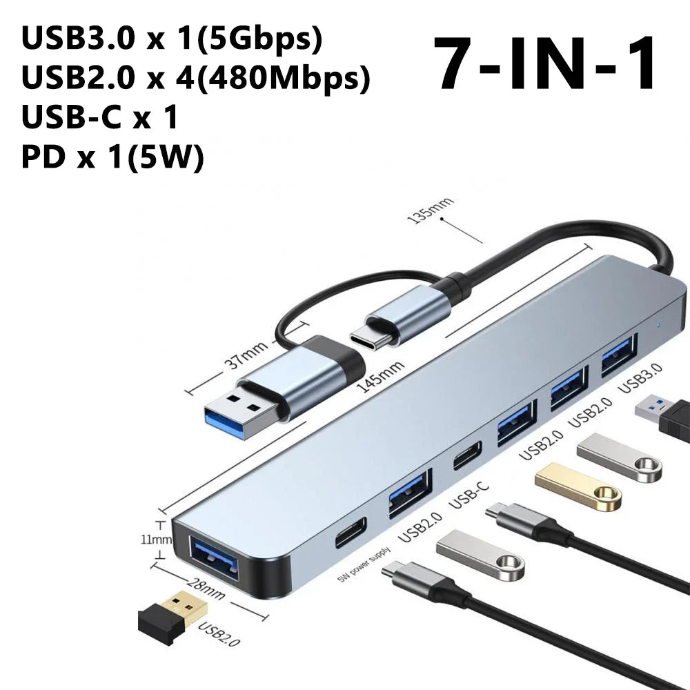 Hub USB 7-en-1 Kebidumei USB 3.0 3.2 Gen2 10Gbps Aluminium PC Laptop – CLEVI Paris
