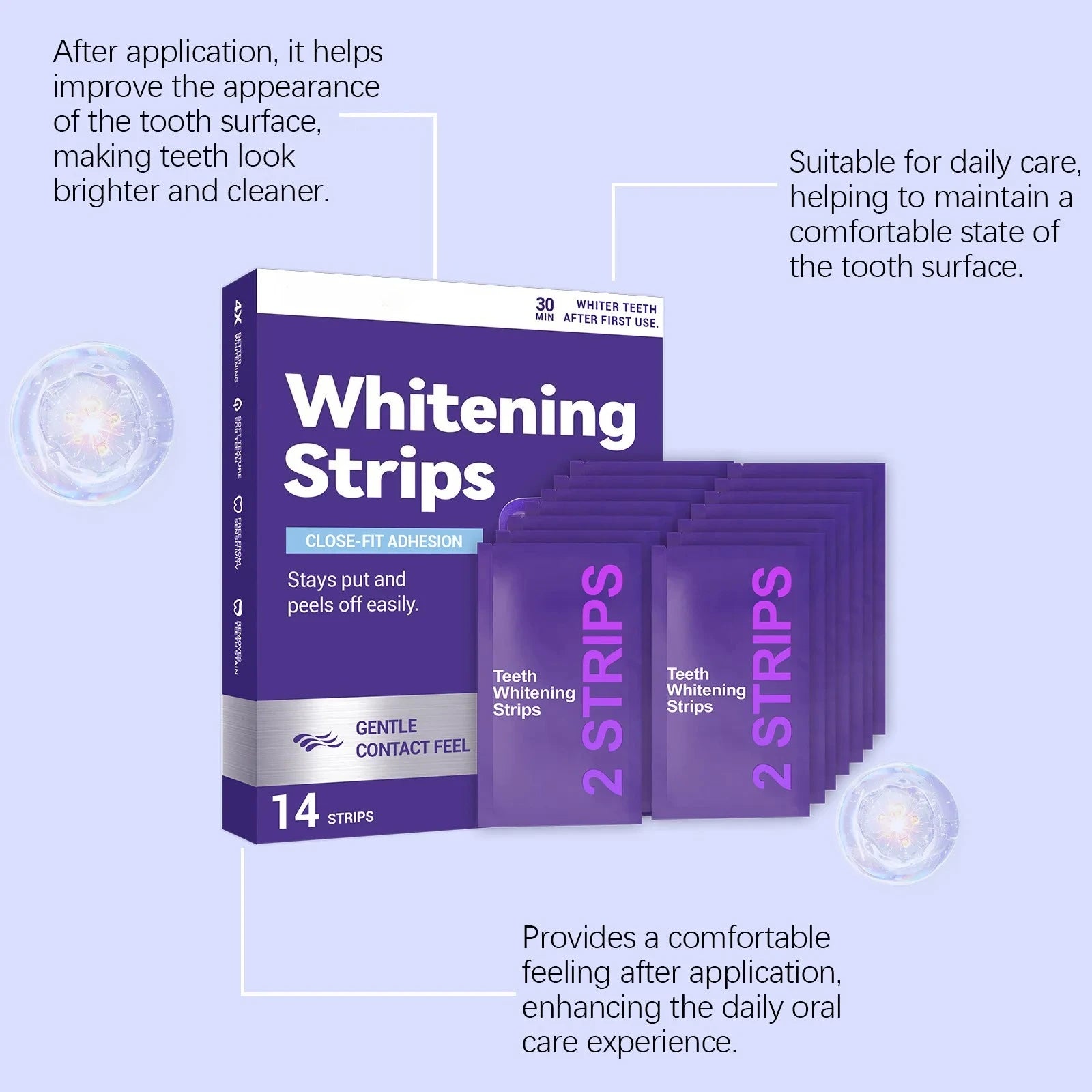 Bandelettes Blanchissantes Violettes EELHOE | Sourire Éclatant & Haleine Fraîche | Certifiées CPNP – CLEVI Paris