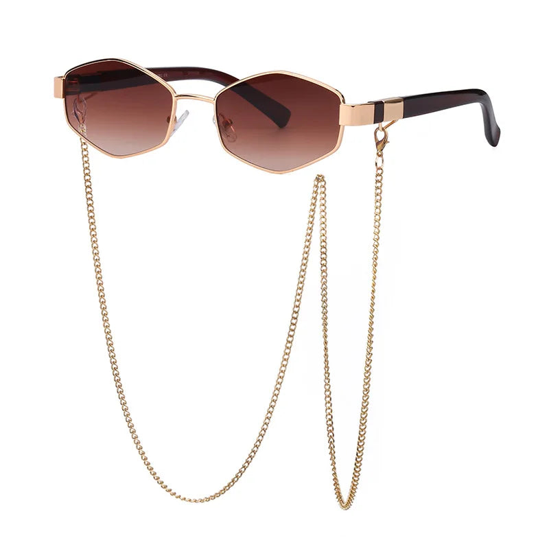 Lunettes de soleil femme polygonales avec chaîne – CLEVI Paris
