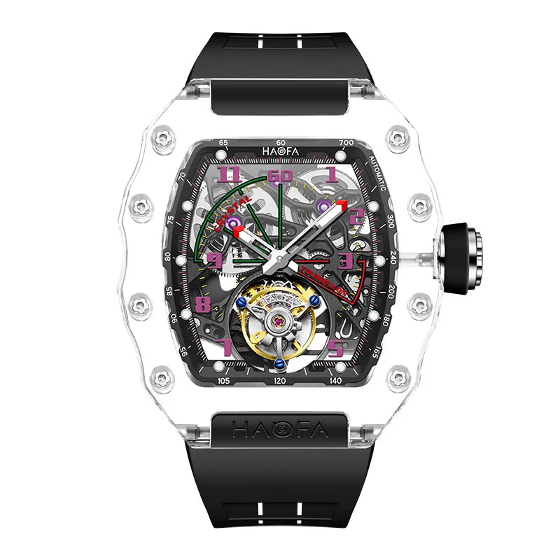 Montre Homme Tourbillon Volant HAOFA 2210 – Boîtier Cristal Transparent Double Ressort Réserve 72h Édition Limitée – CLEVI Paris