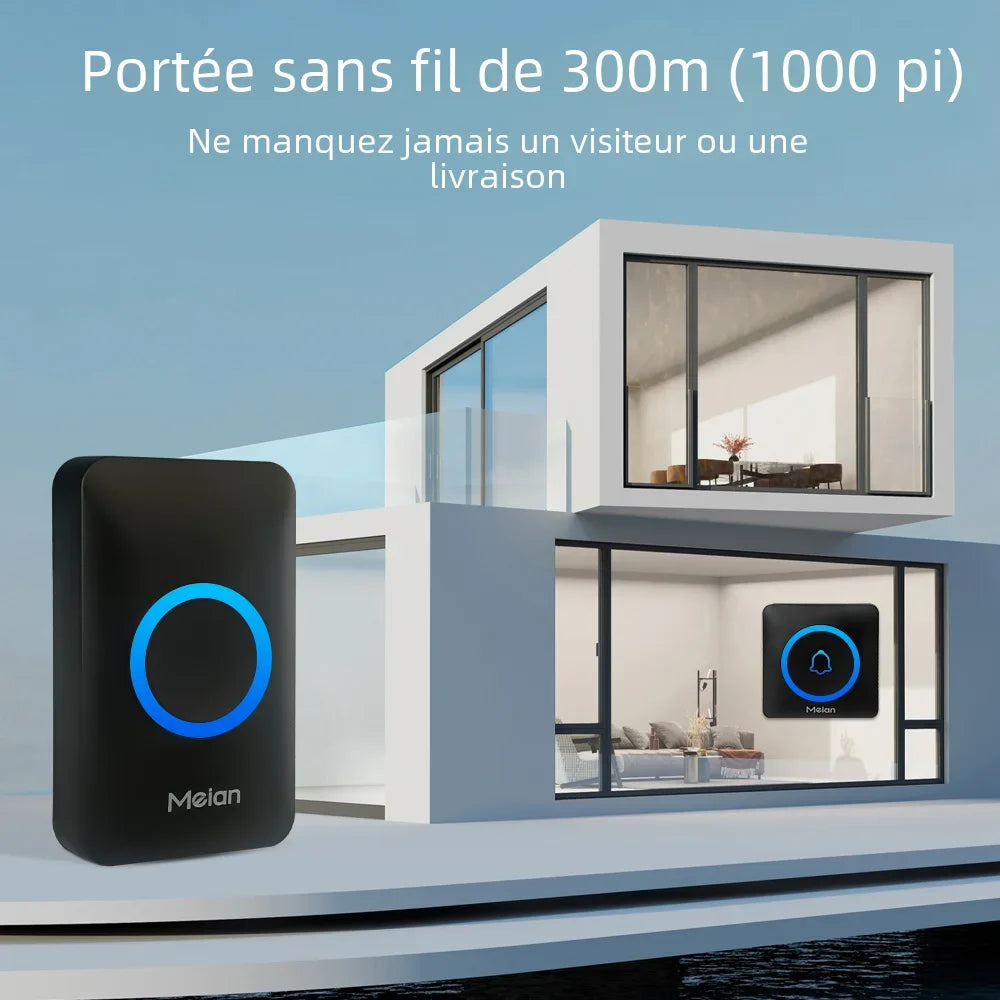 Sonnette Sans Fil Meian – IP65, 300m, 60 Sonneries, 110dB, 3 Modes, EU/UK/US