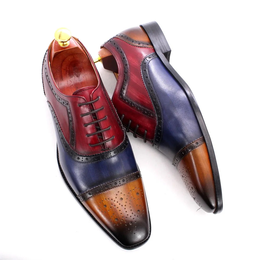 Oxford Brogue Homme Cuir de Veau Fait Main Cap Toe Bicolore Mariage Formel 2 Coloris – CLEVI Paris