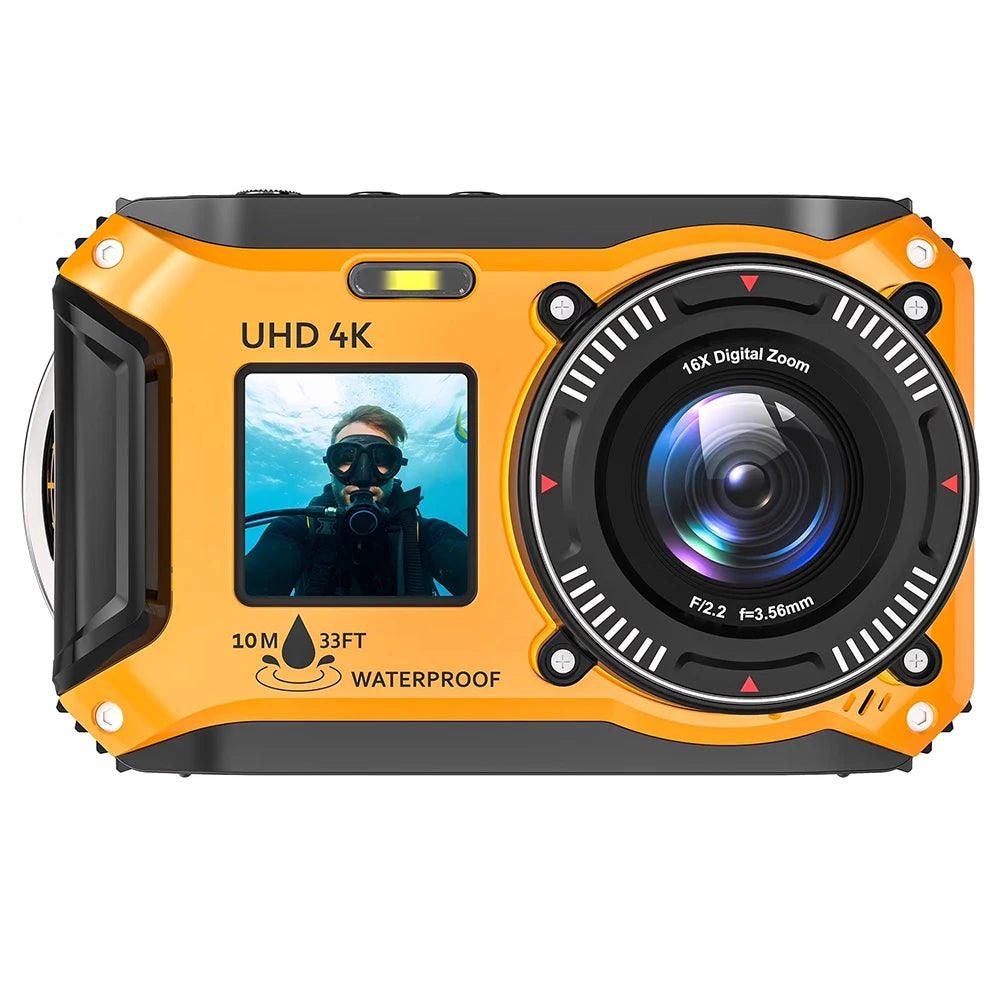 Appareil Photo Sous-Marin 4K 64MP AMORUS – Étanche 10m, Double Écran IPS, Autofocus, Flottant, Snorkeling & Plongée – CLEVI Paris