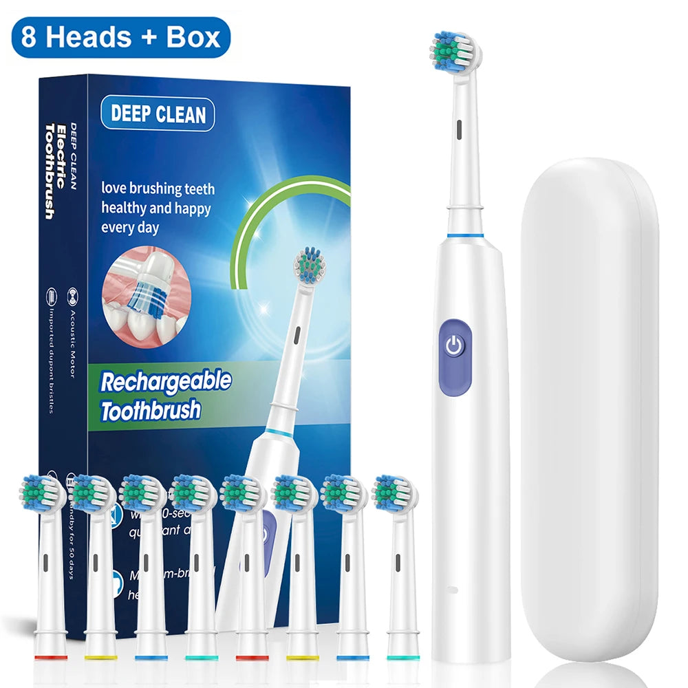 Brosse à Dents Électrique Rotative | 5 Modes Blanchiment IP67 | 30 Jours Autonomie + 4/8 Têtes – CLEVI Paris