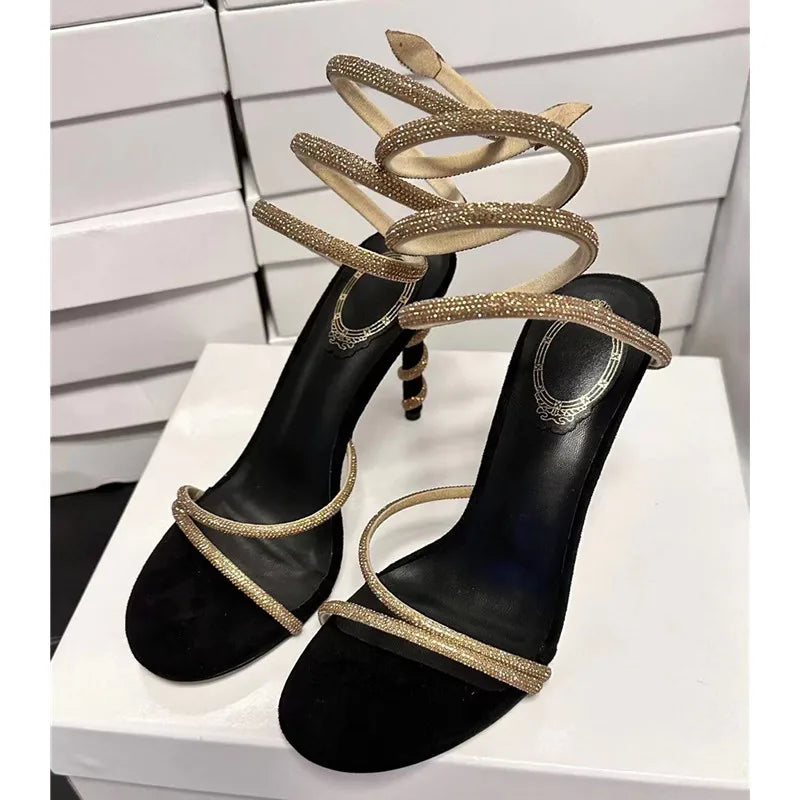 Sandales Gladiateur Femme Stiletto Cristaux Serpent Luxe Soirée – CLEVI Paris