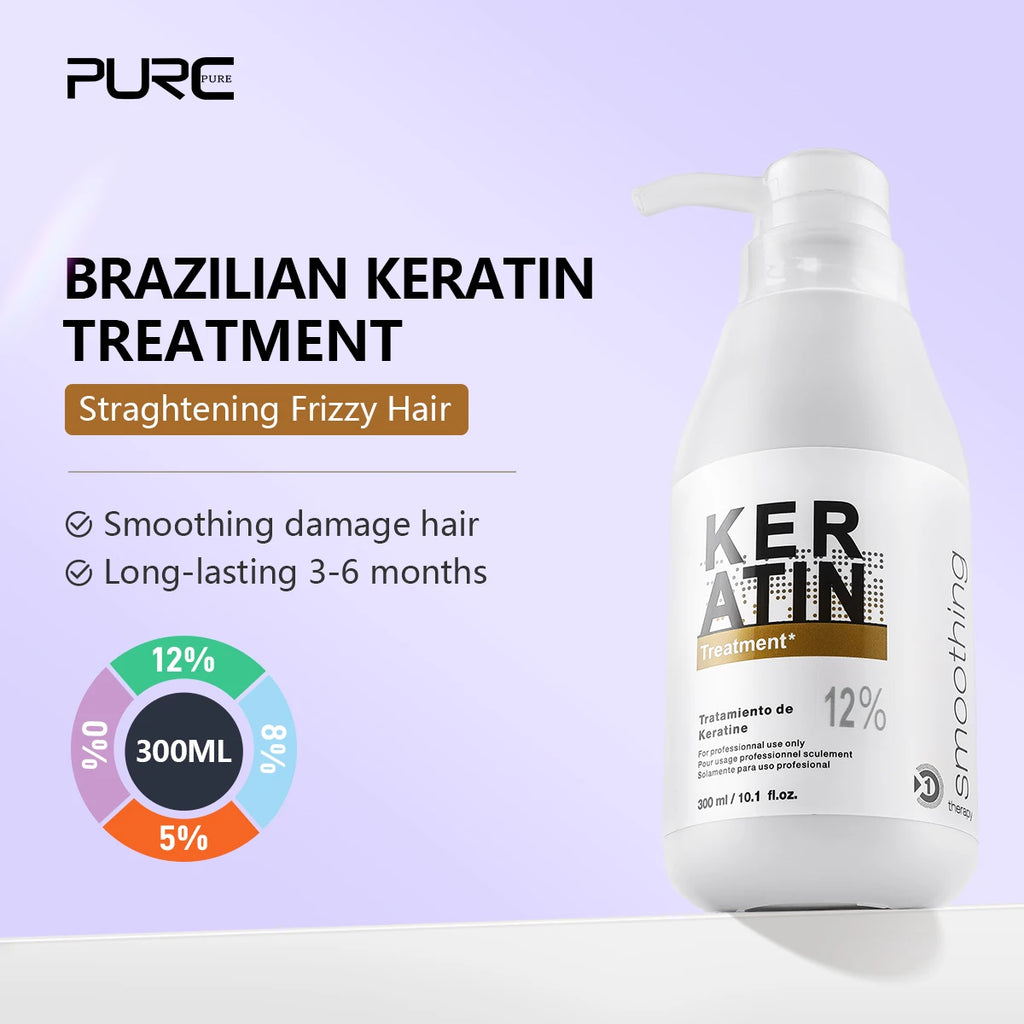 Traitement Kératine Brésilienne PURC 300ml – Lissage & Anti-Frisottis, 0% à 12%