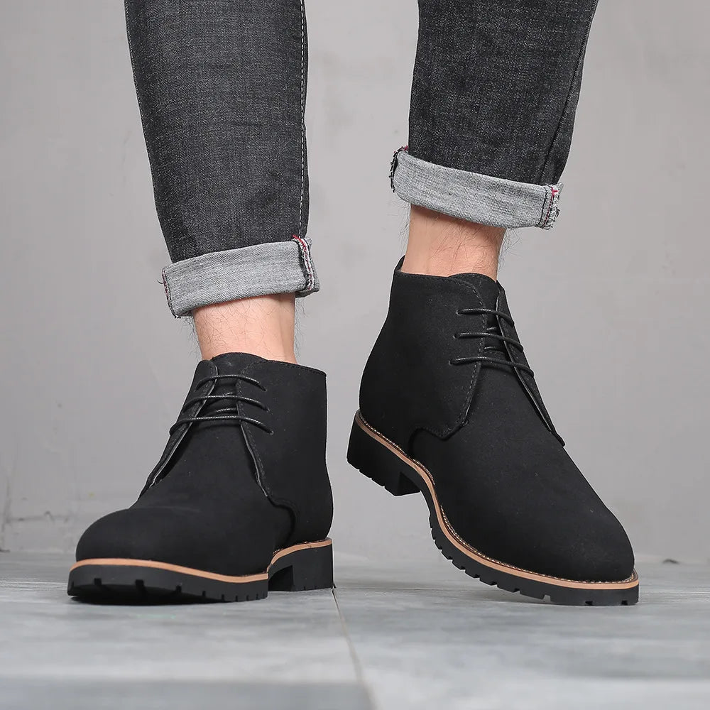 Boots Chelsea Homme Faux Suède Bout Rond Style Britannique | Bleu Marron Noir EU 38-48