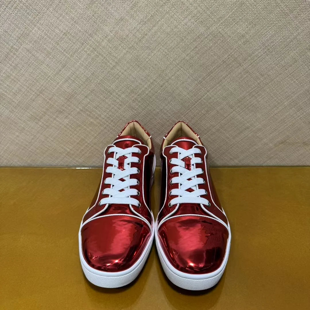 Sneakers Basses Cuir Véritable Rouge Homme – Semelle Rouge, Sans Rivets, Imperméable, Tailles 35-48 – CLEVI Paris