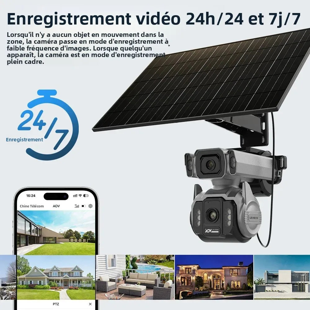 Caméra Solaire 4G LS VISION AOV 4K Double Objectif Zoom 12x PTZ Suivi IA 24/7 IP66 – CLEVI Paris