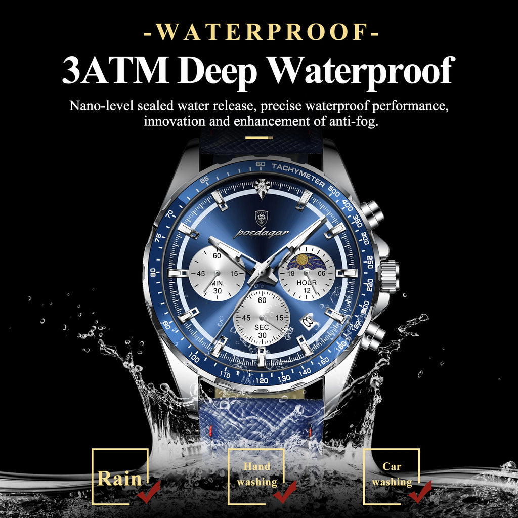 Montre Quartz Homme POEDAGAR 879-L – Chronographe, Cuir & Aiguilles Lumineuses | 4 Coloris