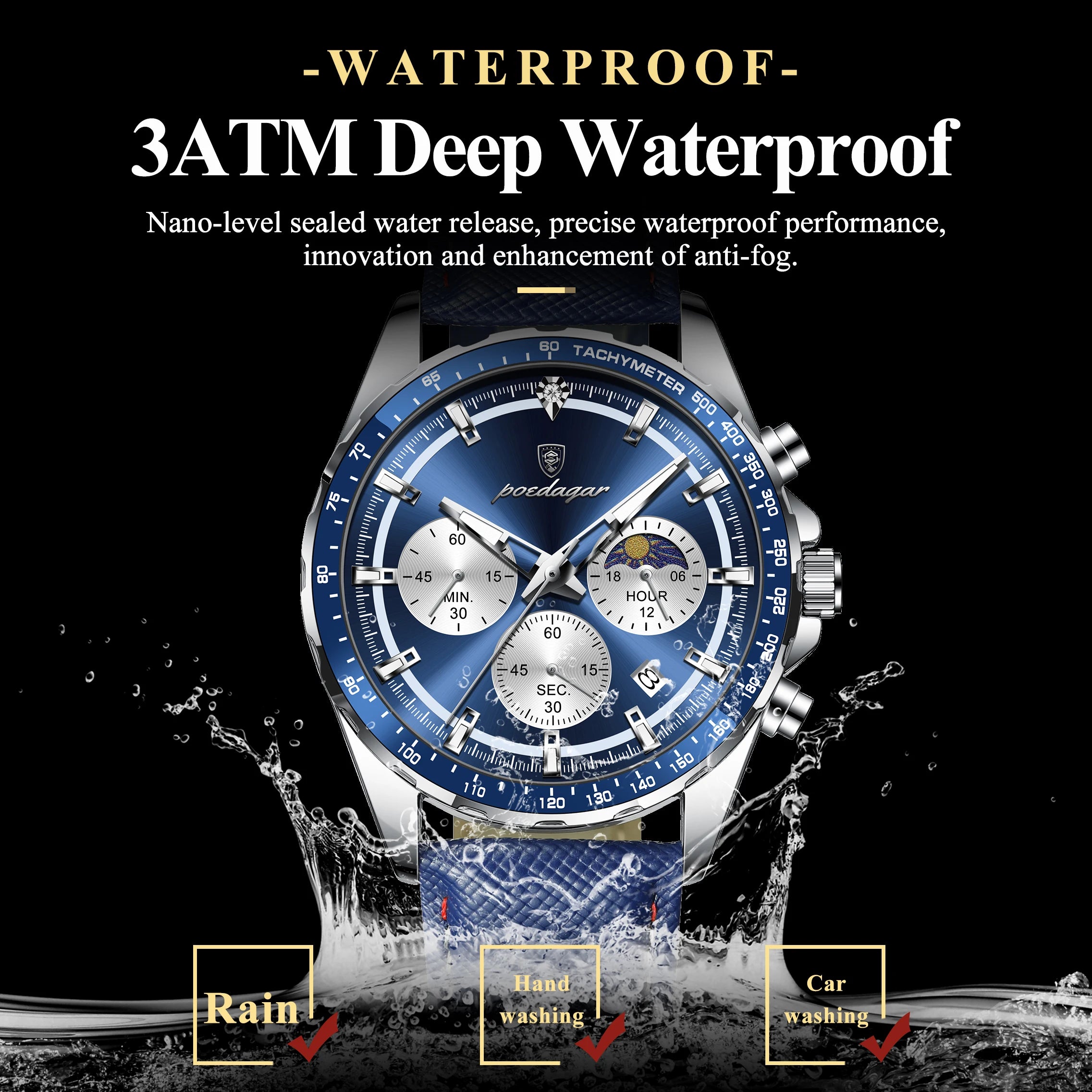 Montre Quartz Homme POEDAGAR 879-L – Chronographe, Cuir & Aiguilles Lumineuses | 4 Coloris