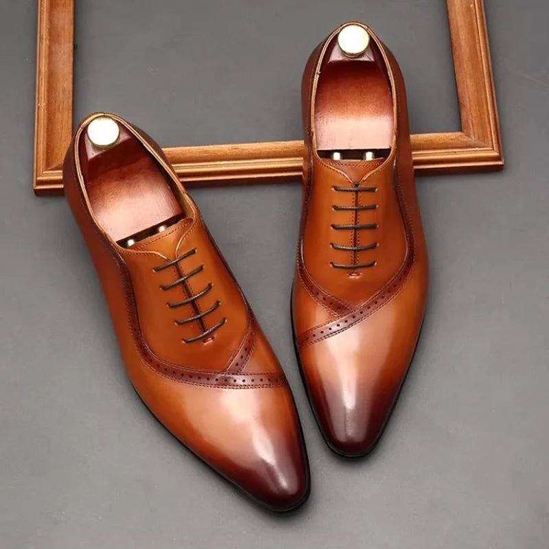Oxford Cuir Véritable Bout Pointu Lacets Homme Noir & Marron – Tailles 35-46 – CLEVI Paris