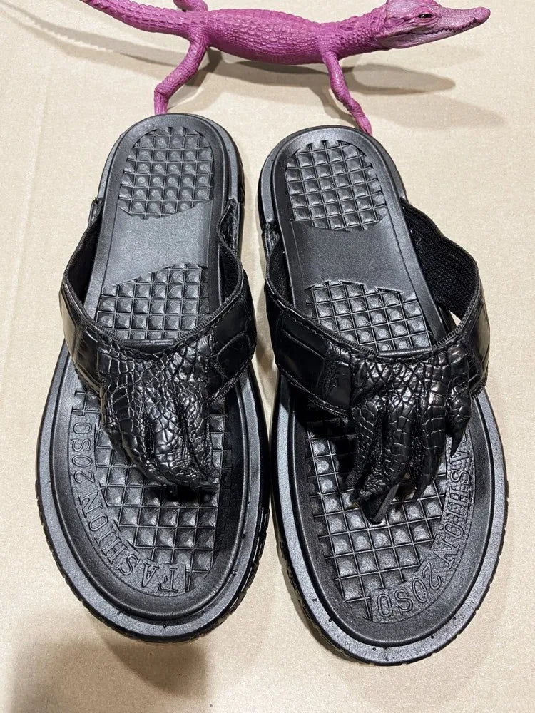 Tongs homme en cuir véritable à bout ouvert – CLEVI Paris