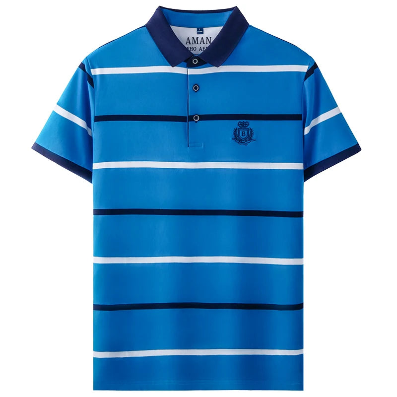 Polo Homme Rayé Broderie Lettre – T-Shirt Business Casual Respirant