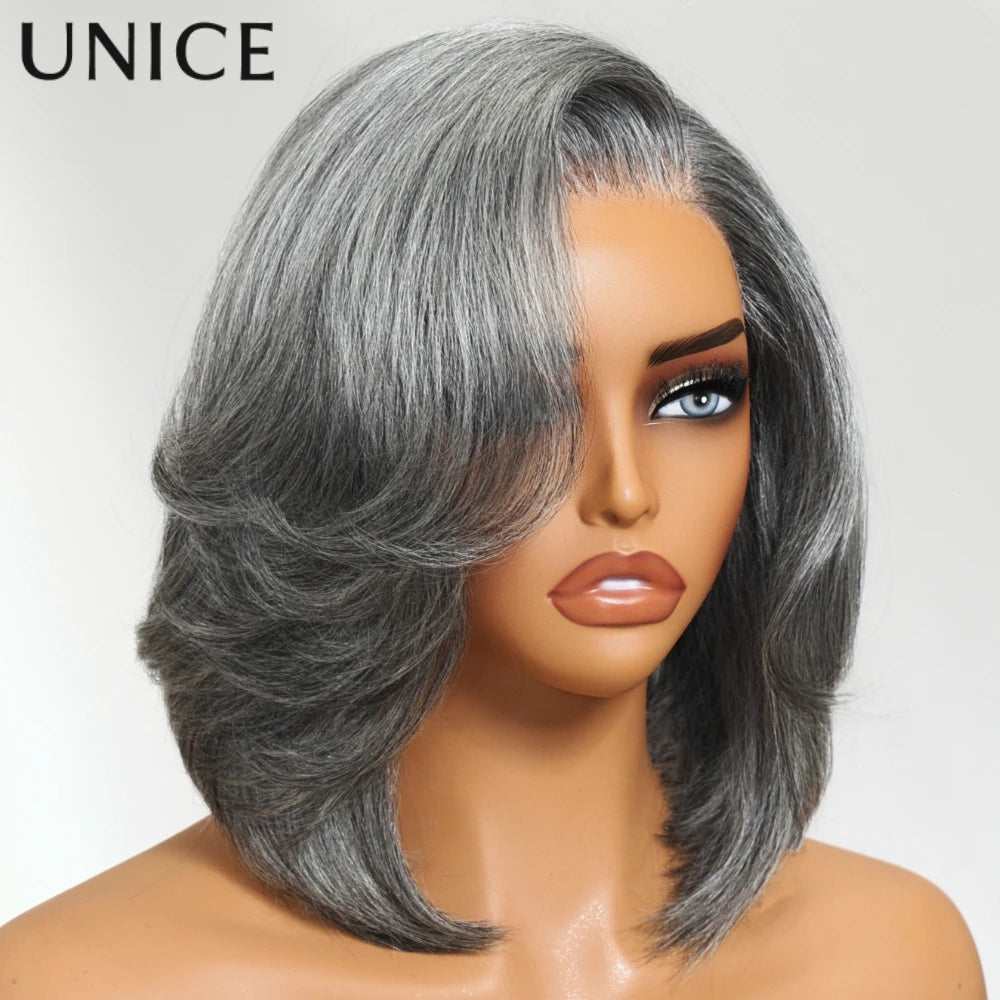 Perruque bob brushing poivre et sel – CLEVI Paris