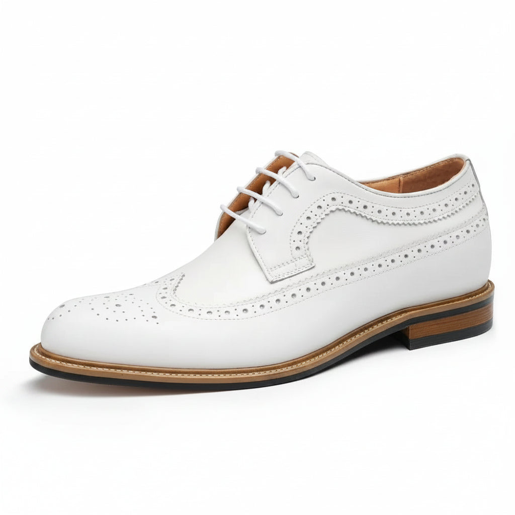 Richelieu Brogue Cuir Véritable Homme | Oxford Blanc Mariage – CLEVI Paris