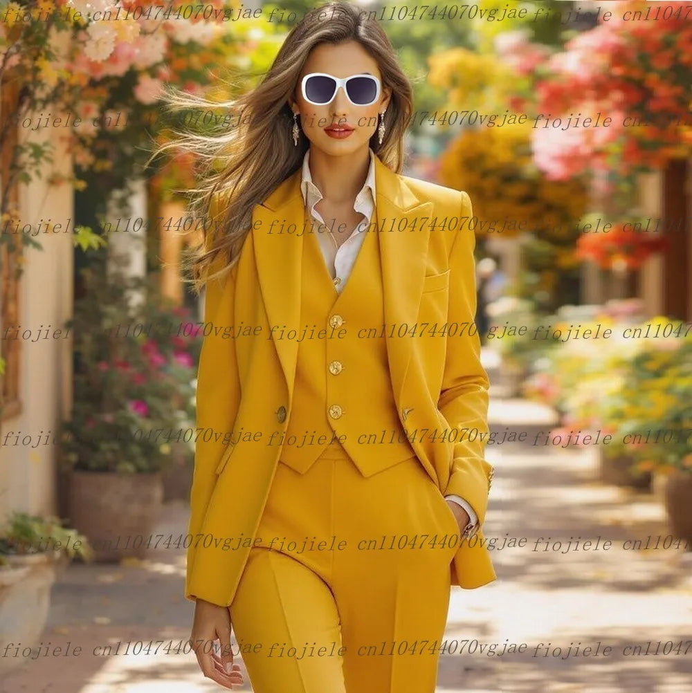 Costume 3 Pièces Femme – Blazer + Gilet + Pantalon | 25 Coloris | Business, Mariage & Cérémonie | S-4XL