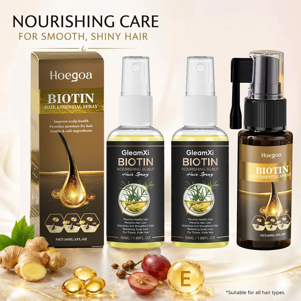 Sérum Capillaire Spray à la Biotine | Anti-Chute & Épaississant | Huile d’Argan & Gingembre | Certifié CPNP – CLEVI Paris