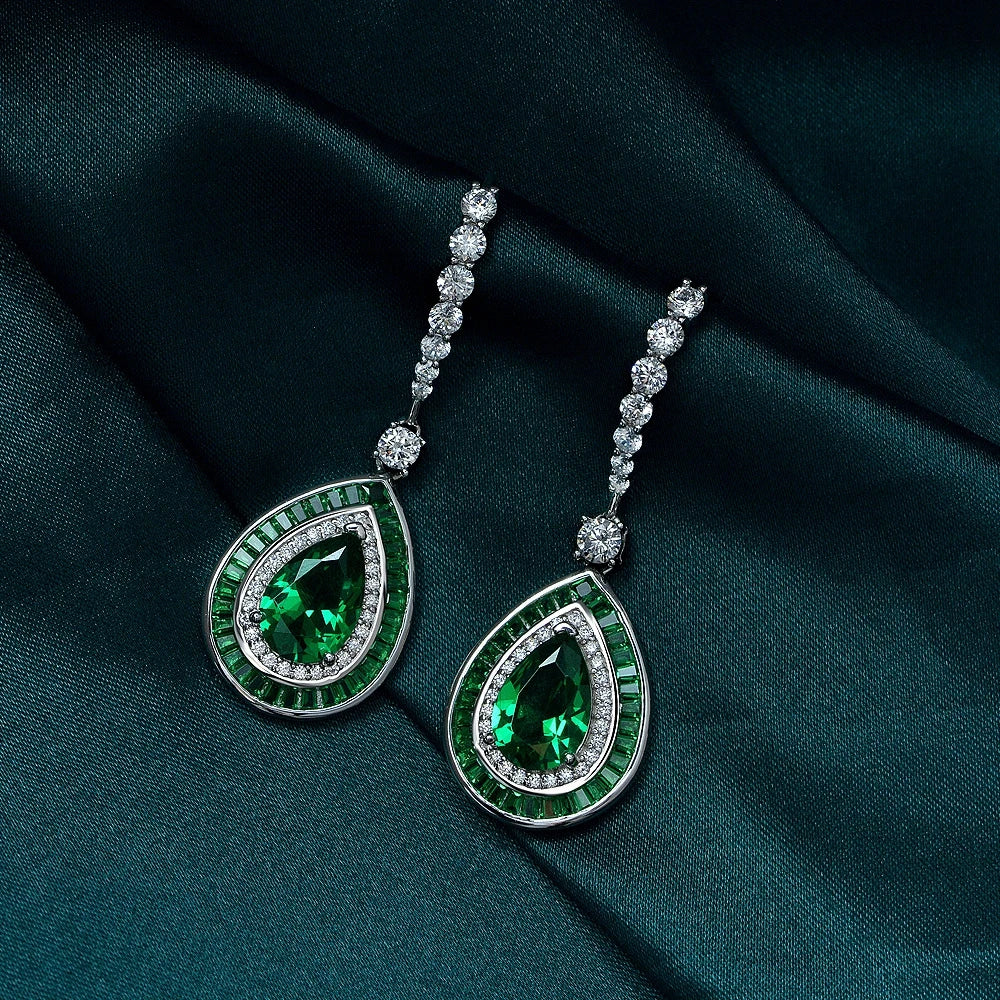 Boucles d’Oreilles Pendantes Rubis Émeraude Argent 925 – CLEVI Paris