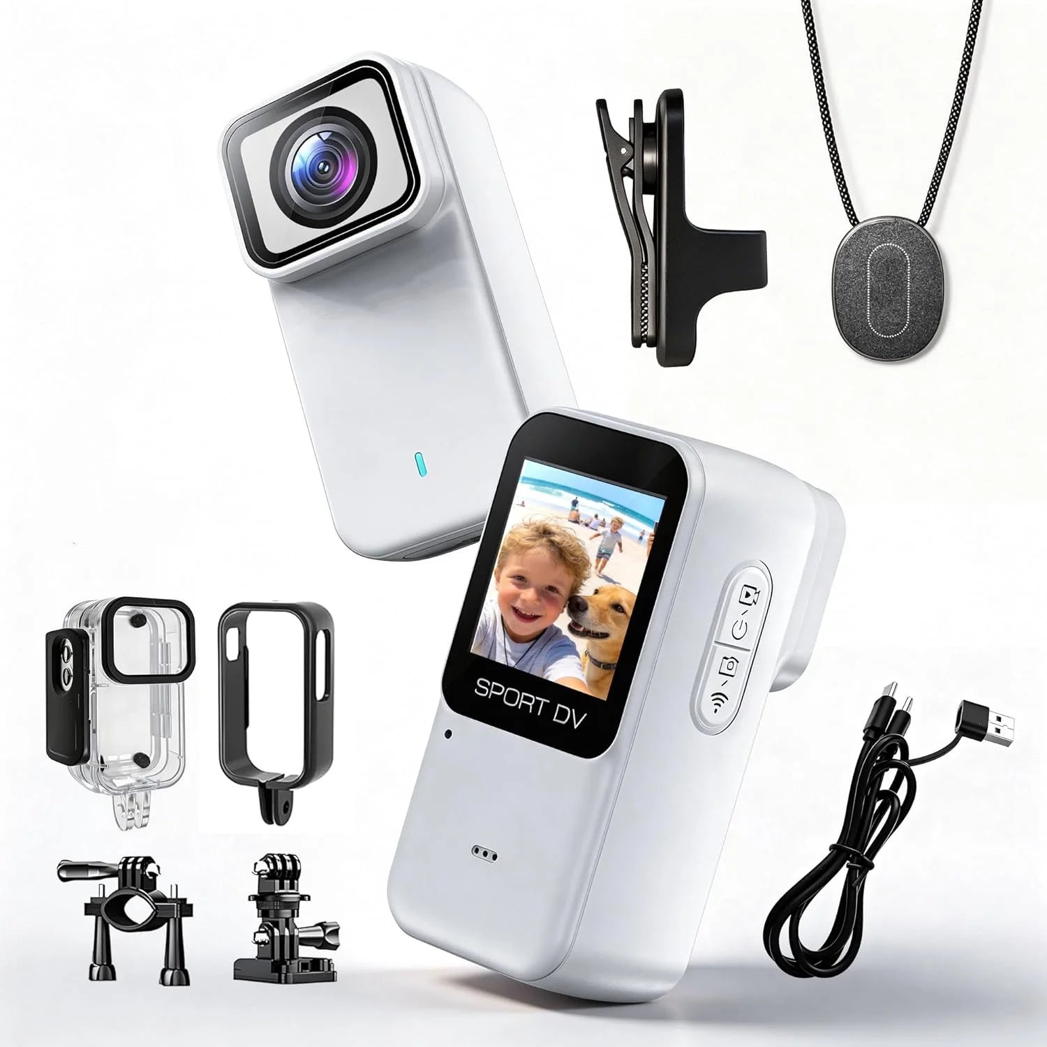 Mini Caméra 4K WiFi Svnouh M21 – Pouce Magnétique IPX7 30m, Autonomie 180min, Écran 1,47", App Viidure, Noir ou Blanc