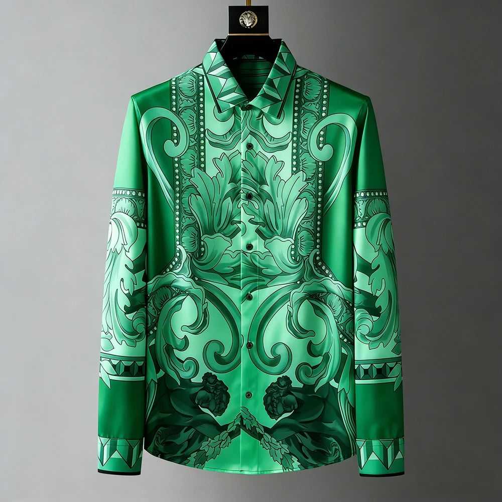 Chemise Homme Imprimée 3D Manches Longues – Style Luxe Rétro Palais, Lin & Polyester, Tailles XS-5XL – CLEVI Paris