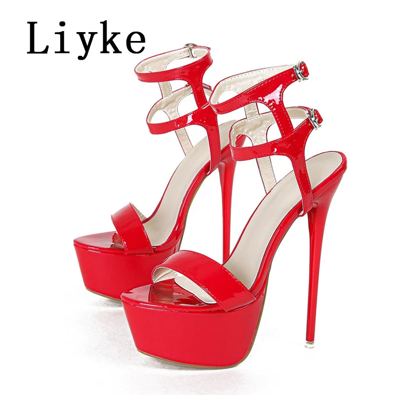 Sandales Liyke Talons Aiguilles 16 cm Plateforme Cuir Verni Double Bride Femme Grandes Tailles – CLEVI Paris