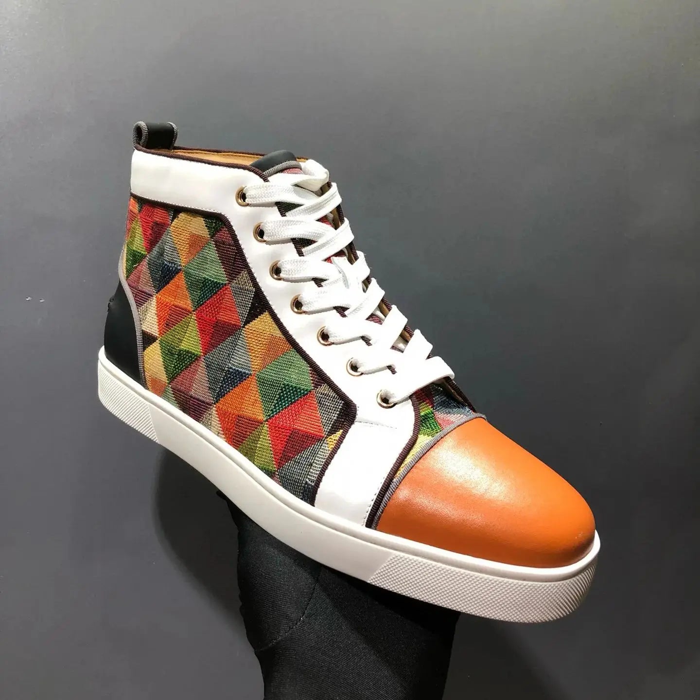 Sneakers Montantes Cuir Véritable Orange Homme – Semelle Rouge, Lacets, Tailles 35-48 – CLEVI Paris