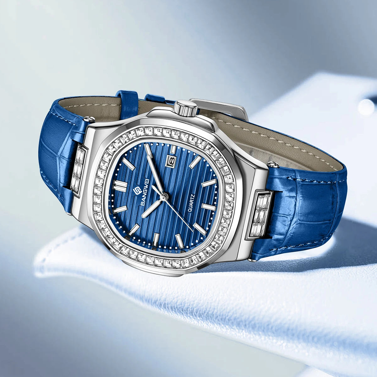 Montre Quartz Femme BANGWEI 8823 Carrée Diamants Bracelet – CLEVI Paris