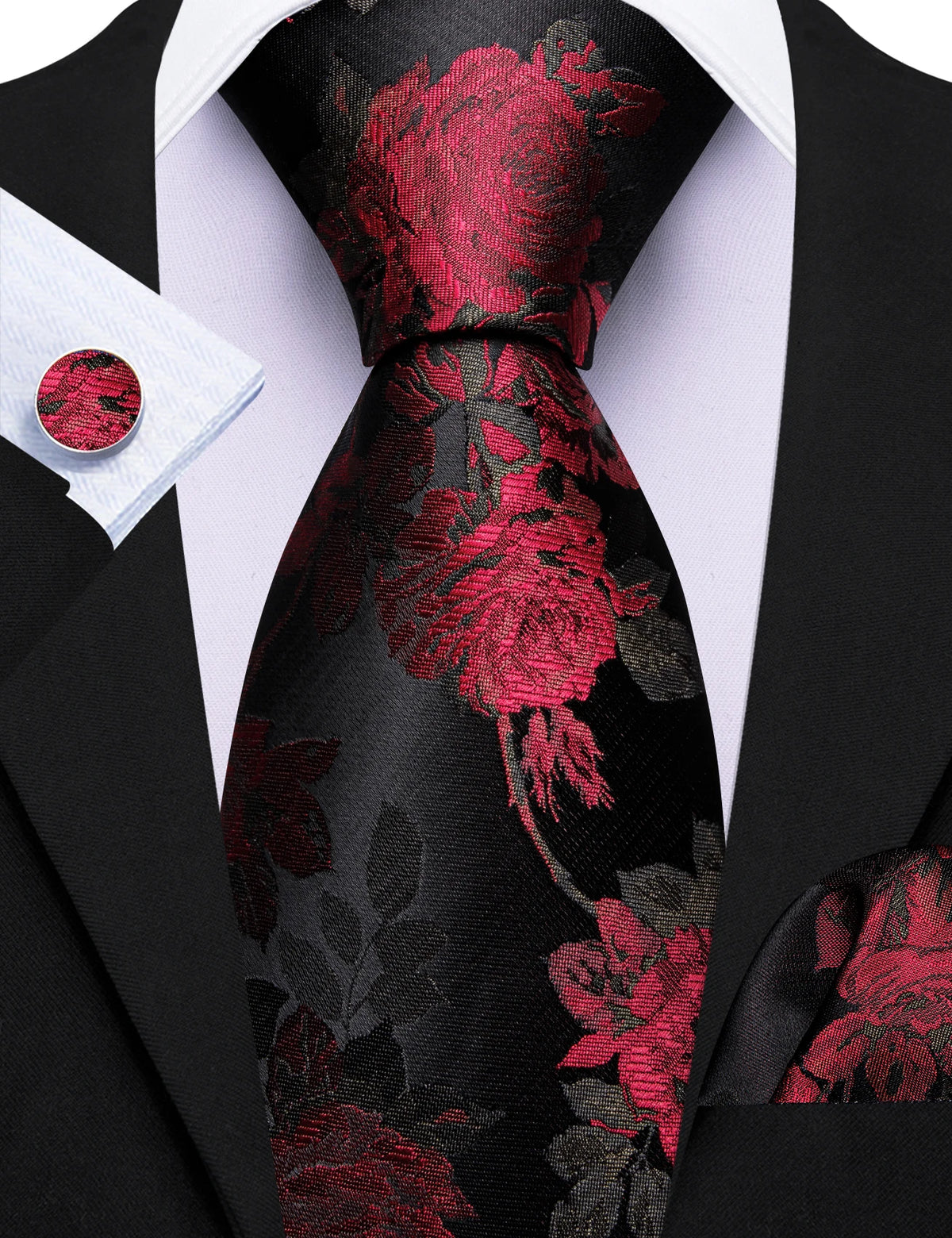 Ensemble cravate homme 3 pièces jacquard floral – CLEVI Paris