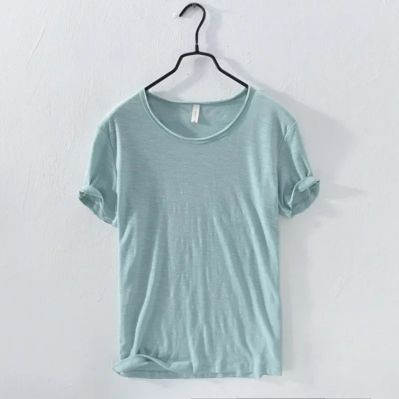 T-Shirt Homme 100% Coton – Coupe Slim, Col Rond, Léger & Respirant, Style Rétro