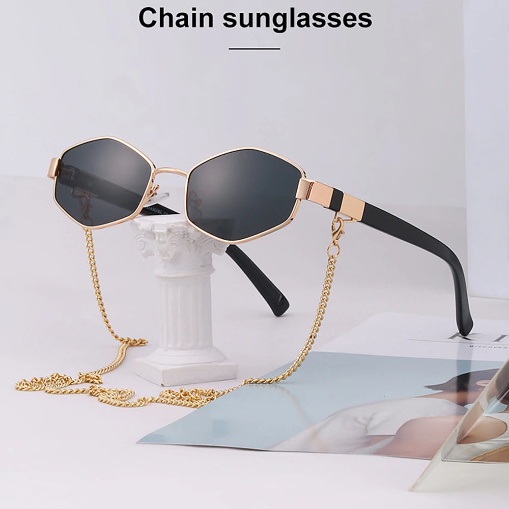 Lunettes de soleil femme polygonales avec chaîne – CLEVI Paris