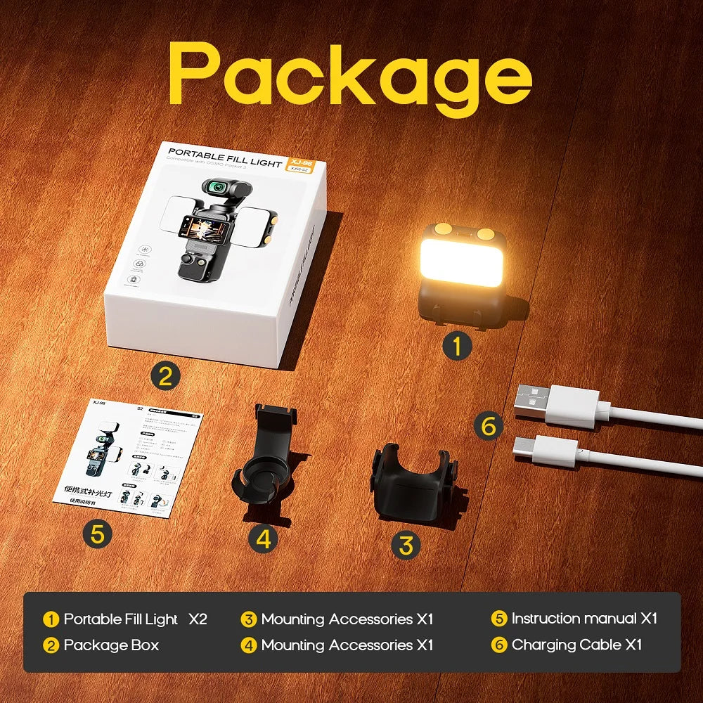 Kit Lumière LED pour DJI Osmo Pocket 3 & 4 – 40 LED, 3 Températures de Couleur, Dimmable & Rechargeable – CLEVI Paris