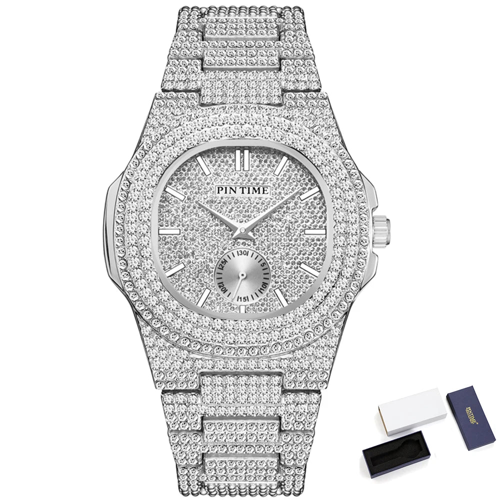 Montre Iced Out PINTIME – Cristaux CZ Homme | Quartz Luxe