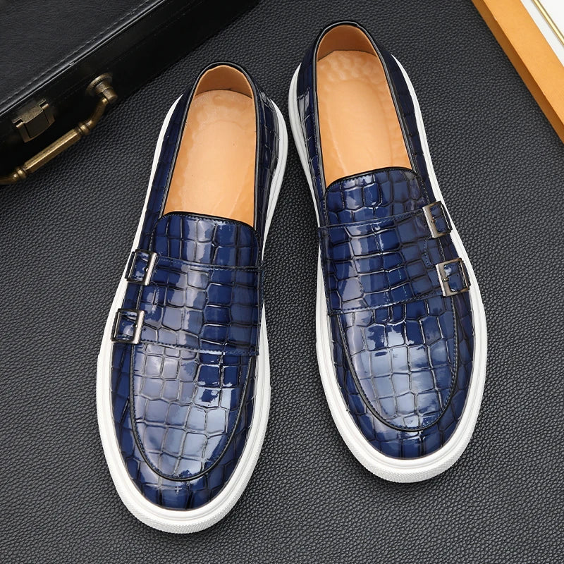 Loafers Cuir Motif Crocodile Homme Semelle Épaisse Monk Strap | 4 Coloris – CLEVI Paris