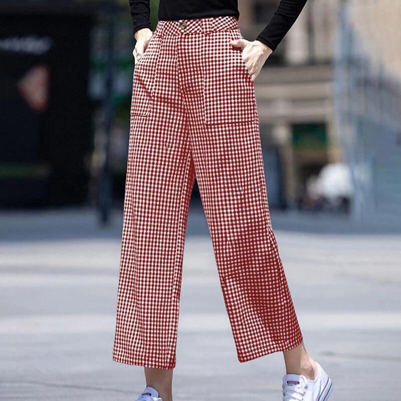 Pantalon Femme Taille Haute Jambe Large Uni Poches Style Casual Toutes Saisons – CLEVI Paris