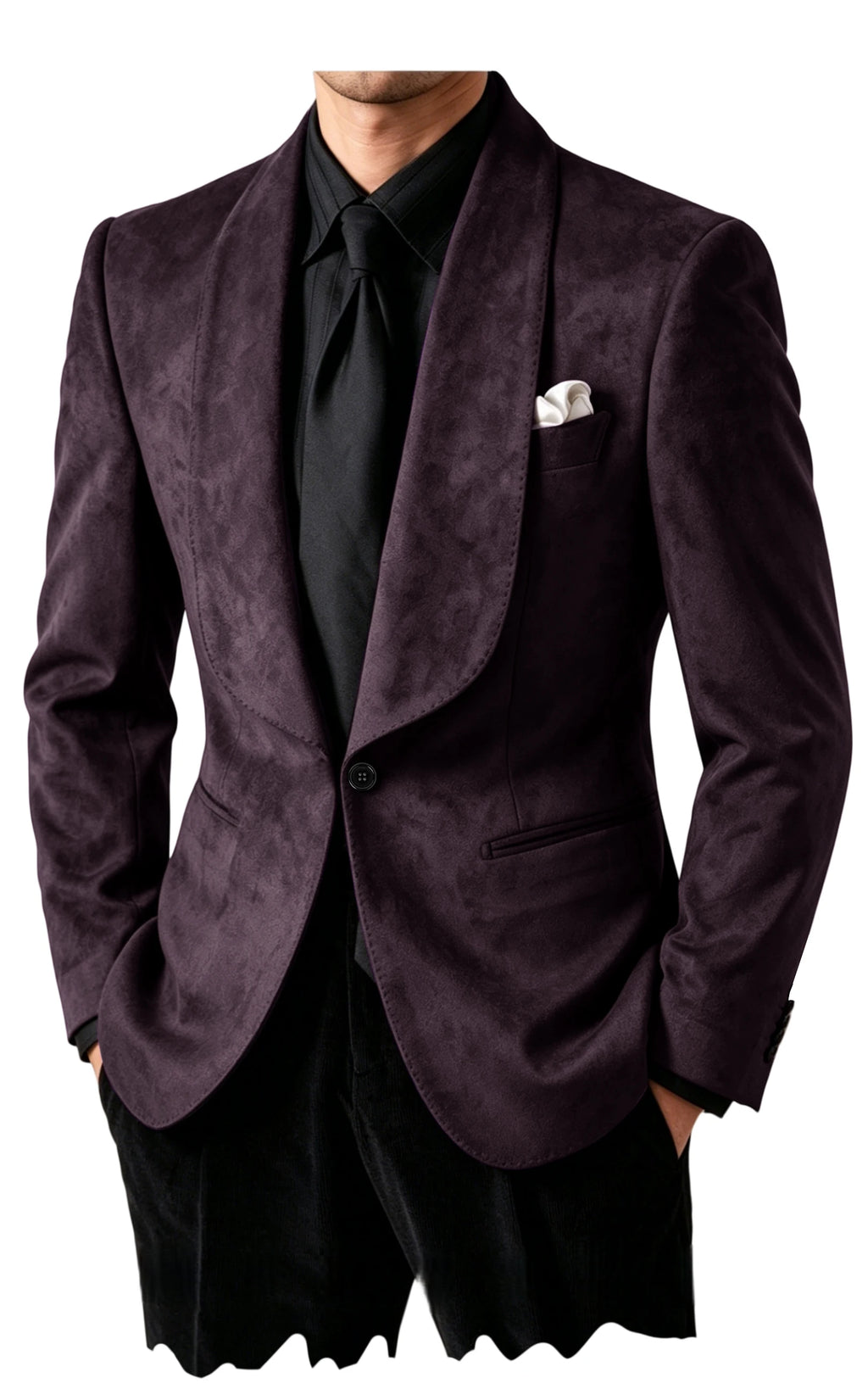 Blazer homme effet suédé 1 bouton à col châle – CLEVI Paris