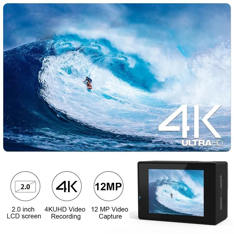 Caméra Sport 4K Étanche 30m UYJY – Grand Angle 170°, Écran Tactile 2", WiFi & Vision Nocturne – CLEVI Paris