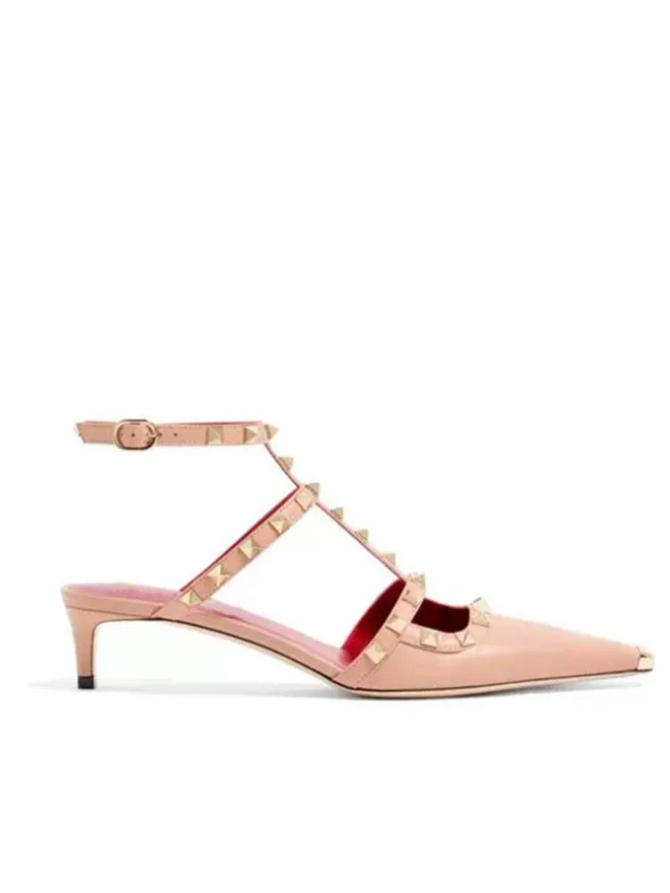 Sandales femme à talon fin et rivets – CLEVI Paris